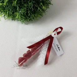 Gastgeschenk mit 5 Seifenherzen i. Reagenzglas - Bordeaux - Waldbeere