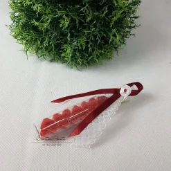 Gastgeschenk mit 5 Seifenherzen i. Reagenzglas - Rot - Granatapfel