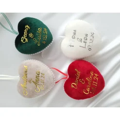 Gastgeschenke Hochzeit Geburtstag Jubiläum Herz Tannenbaumschmuck Weihnachtsbaumkugeln personalisiert Samtherz Tannenbau