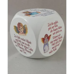 Gebetswürfel „Engelgebete“ weiß lackiert bemalt 6 cm.Taufgeschenk,Christliche Geschenk