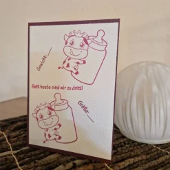 Geburtskarte / Kuh Babykarte / Babykarte Tiermotive / Kuh Motiv Babykarte / süße Kuh / Babyflasche / Geburt Ankündigung