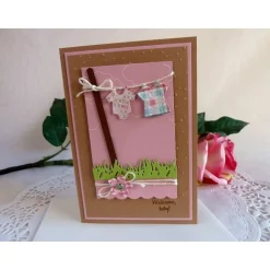 Geburtskarte, Klappkarte zur Geburt/Taufe für ein Mädchen in rosa