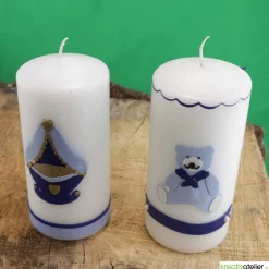 Geburtskerze personalisierbar mit blauem Bärchen, Geschenk Geburt mit Namen, Geburt Jungen, Babygeschenk blau