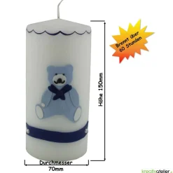 Geburtskerze personalisierbar mit blauem Bärchen, Geschenk Geburt mit Namen, Geburt Jungen, Babygeschenk blau