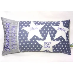 Geburtskissen bestickt mit Gewicht und Größe für Jungen und Mädchen Namenskissen mit Uhrzeit Kissen zur Geburt oder Taufe versch. Stickfarben möglich