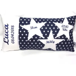 Geburtskissen mit Gewicht Uhrzeit Größe, Jungen Mädchen, Namenskissen, Geschenk Geburt Taufe, versch. Stickfarben