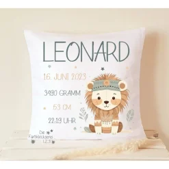 Geburtskissen Namen Geburtsdaten Kissen Geschenk Geburt Taufe Löwe