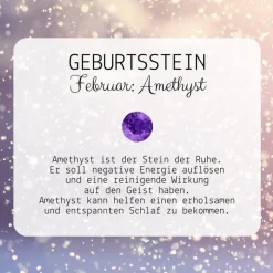 Geburtsstein Februar - Fensterdeko mit Heilstein Amethyst - Karte zum Geburtstag oder zur Geburt