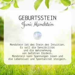 Geburtsstein Juni - Fensterdeko mit Heilstein Mondstein - Karte zum Geburtstag oder zur Geburt