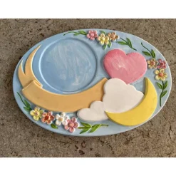 Geburtstafel bemalt  oder als Rohling ca. 15x20cm - Gipsfigur mit Anhänger zum selber bemalen - Türschild Geburtstag