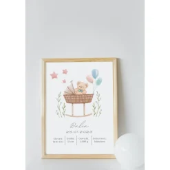 Geburtstafel Bär | Geburtsdaten Poster Babybett | Geburtsposter Babywiege | Geburtsanzeige | Geburtsbild | personalisier