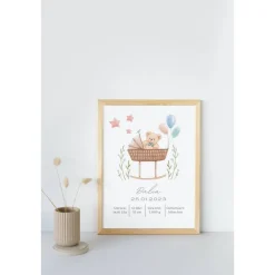 Geburtstafel Bär | Geburtsdaten Poster Babybett | Geburtsposter Babywiege | Geburtsanzeige | Geburtsbild | personalisier
