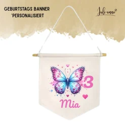 Geburtstag Deko Leinwandbanner personalisiert - LOVELY BUTTERFLY 1