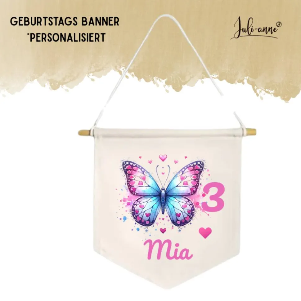 Geburtstag Deko Leinwandbanner personalisiert - LOVELY BUTTERFLY 1