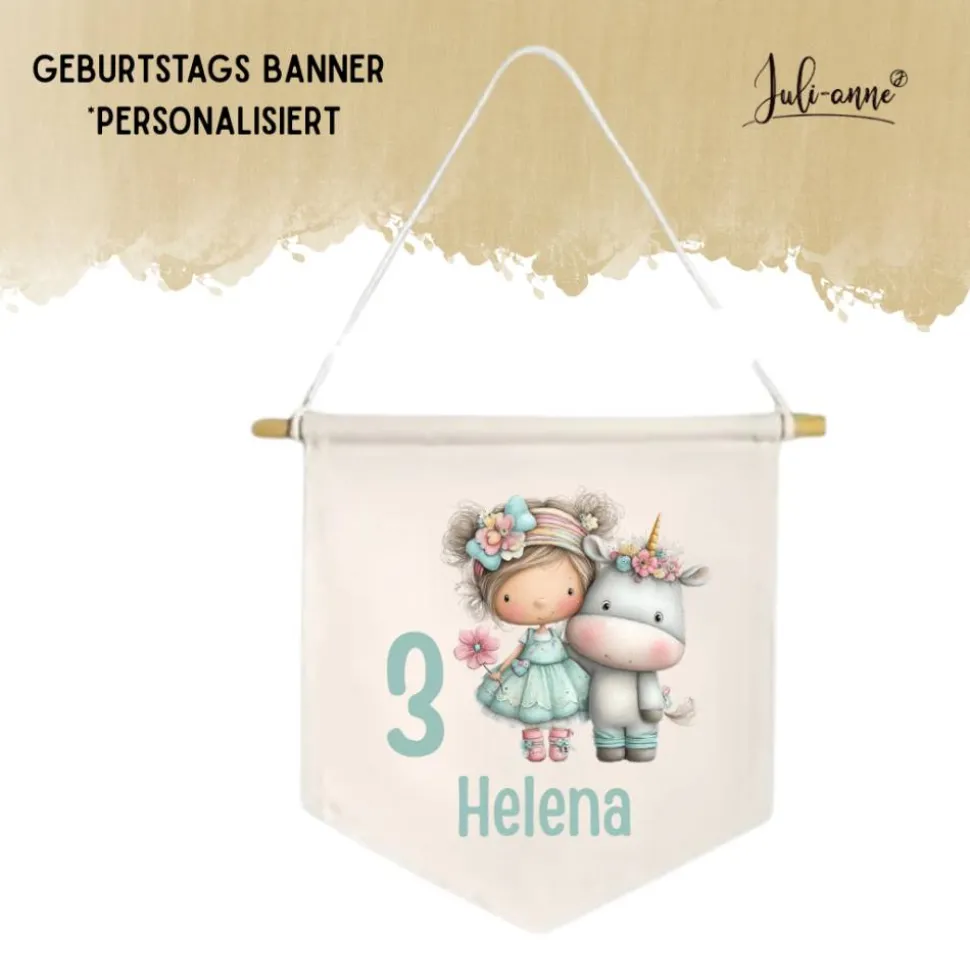Geburtstag Deko Leinwandbanner personalisiert - Einhorn Mädchen 3