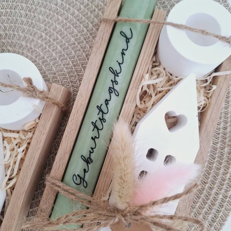 Geburtstag Geburtstagsgeschenk Haus / Lichthaus Kerzenhalter rund Stabkerze Kerzenbox Holzbox Mitbringsel