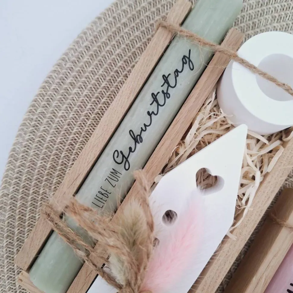 Geburtstag Geburtstagsgeschenk Haus / Lichthaus Kerzenhalter rund Stabkerze Kerzenbox Holzbox Mitbringsel