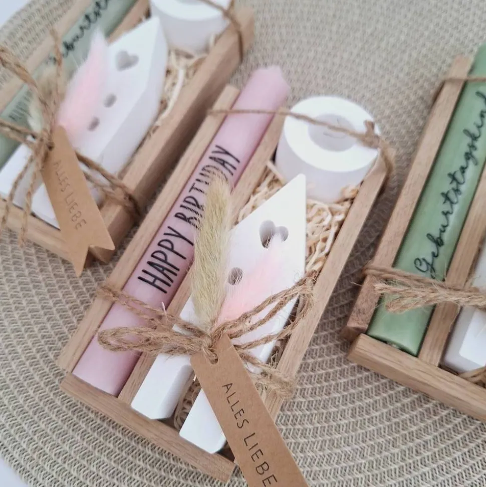 Geburtstag Geburtstagsgeschenk Haus / Lichthaus Kerzenhalter rund Stabkerze Kerzenbox Holzbox Mitbringsel