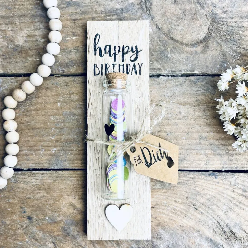 Geburtstag im Glas. Happy Birthday. Geldgeschenk mit Konfetti für deine Herzensmenschen.