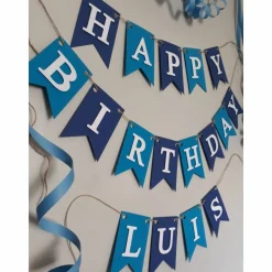 Geburtstags Girlande Happy Birthday Wimpelkette auf Wunsch mit Namen personalisiert Fahnengirlande blau hellblau