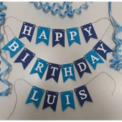 Geburtstags Girlande Happy Birthday Wimpelkette auf Wunsch mit Namen personalisiert Fahnengirlande blau hellblau