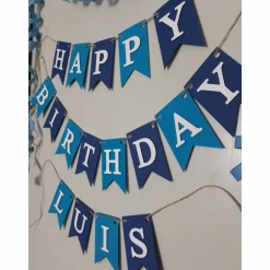 Geburtstags Girlande Happy Birthday Wimpelkette auf Wunsch mit Namen personalisiert Fahnengirlande blau hellblau