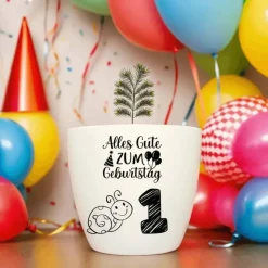 Geburtstagsgeschenk - Blumentopf graviert - 1 Jahr Schnecke