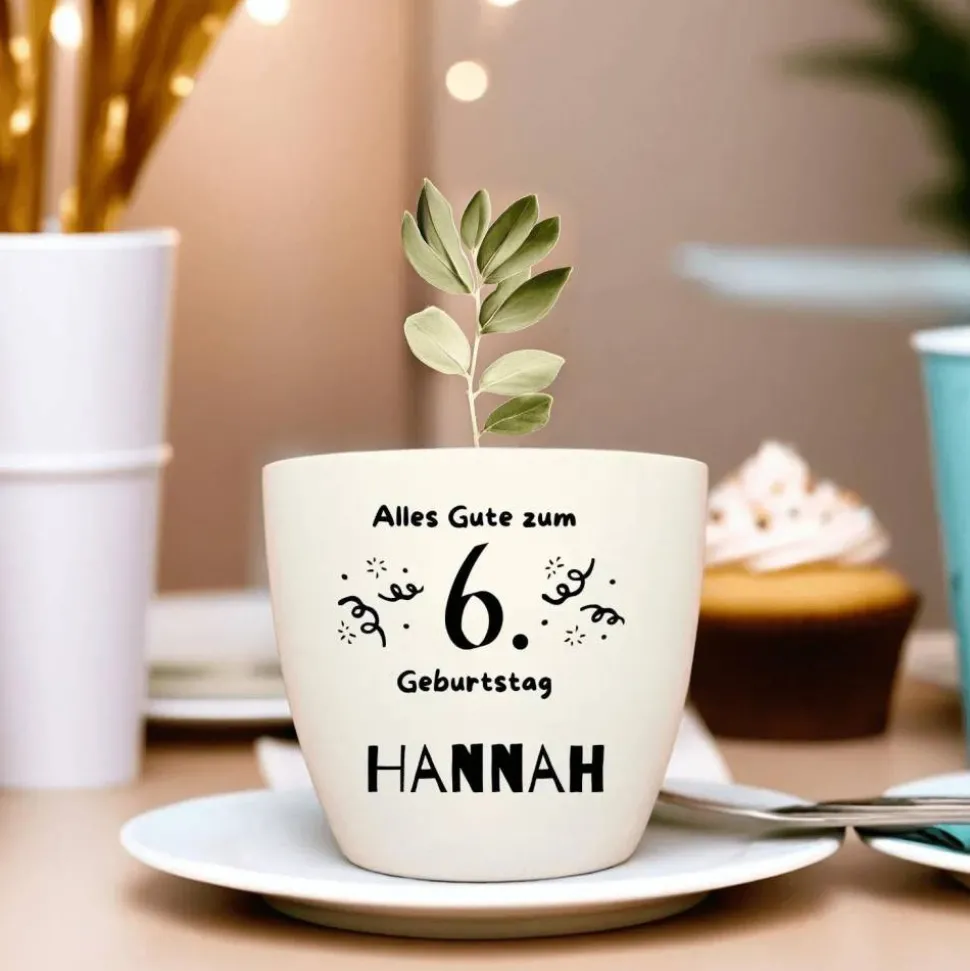 Geburtstagsgeschenk - Blumentopf graviert - 6. Geburtstag