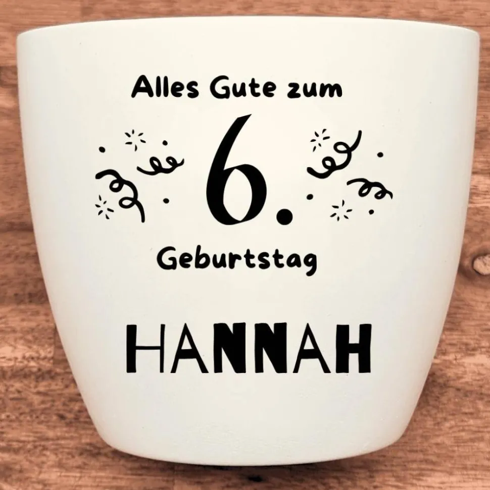 Geburtstagsgeschenk - Blumentopf graviert - 6. Geburtstag
