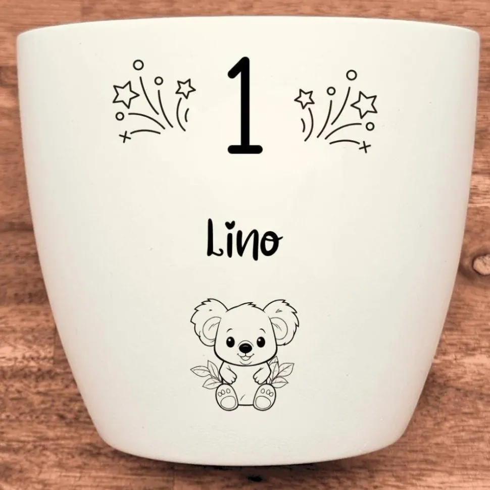 Geburtstagsgeschenk - Blumentopf graviert - 1 Jahr Koala
