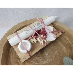 Geburtstagsgeschenk - Geschenkset mit Herz-Anhänger aus Beton, Kerze, Kerzenständer und Trockenblumen dekoriert