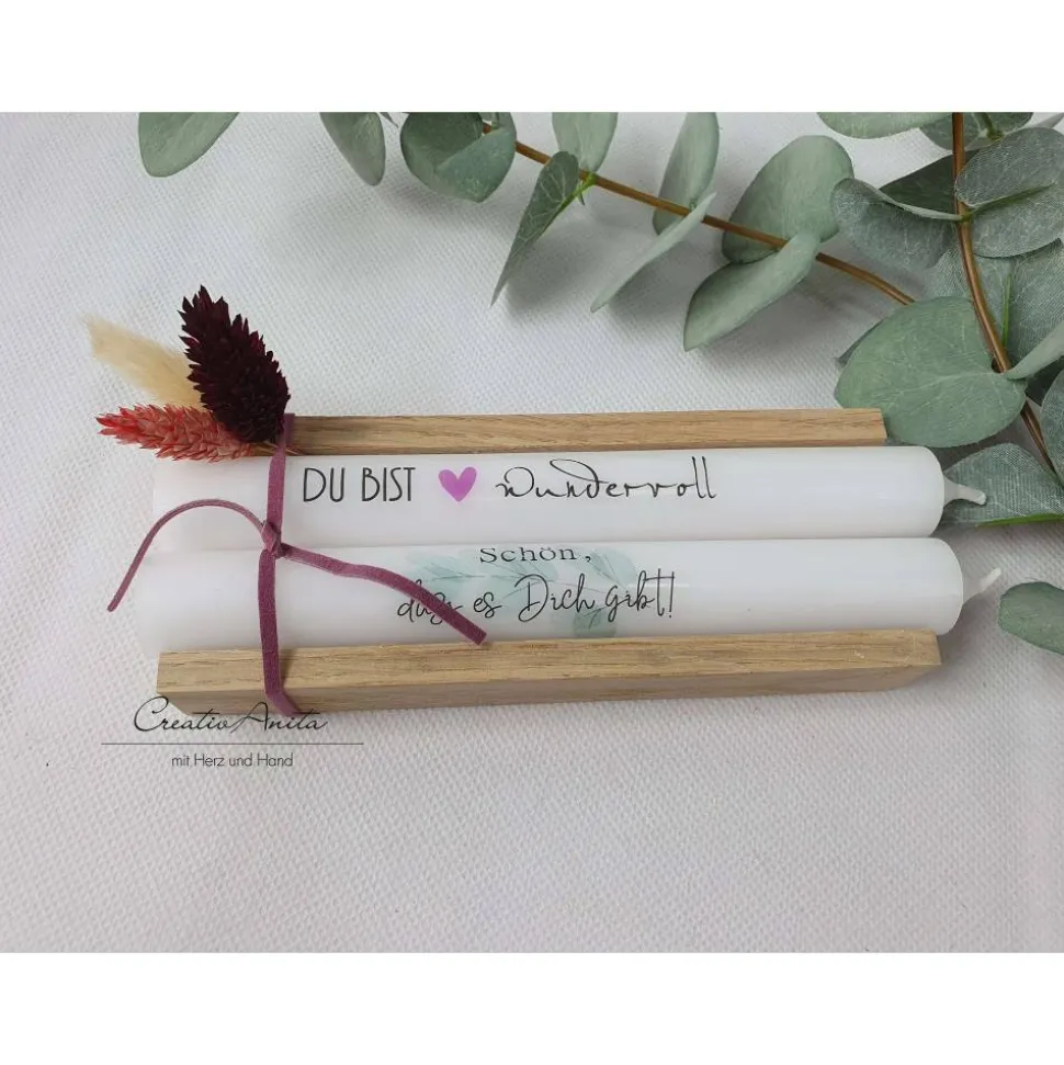Geburtstagsgeschenk Kerzen - Stabkerzen mit Sprüchen -Du bist wundervoll- Freundinnengeschenk