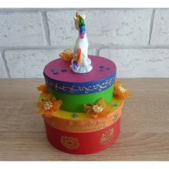 Geburtstagsgeschenkverpackung Regenbogen mit Einhorn und Schriftzug HERZLICHEN GLÜCKWUNSCH