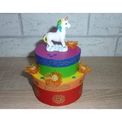Geburtstagsgeschenkverpackung Regenbogen mit Einhorn und Schriftzug HERZLICHEN GLÜCKWUNSCH