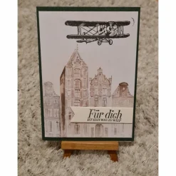 Geburtstagskarte " Für dich ist kein Weg zu weit " Flugzeug , Häuser