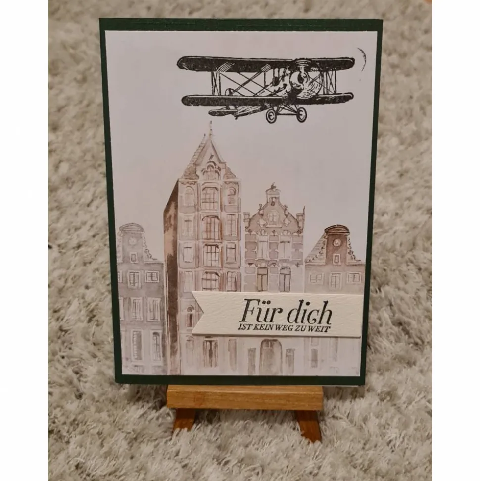 Geburtstagskarte " Für dich ist kein Weg zu weit " Flugzeug , Häuser
