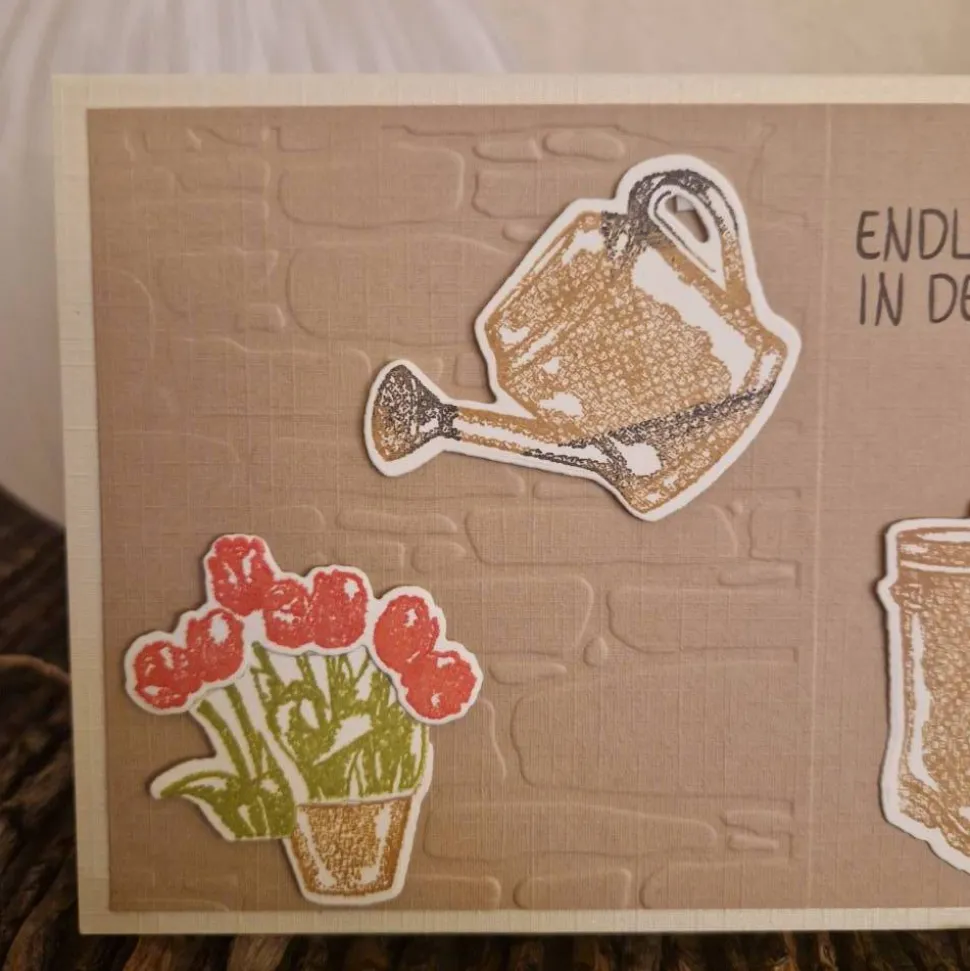 Geburtstagskarte / Garten / Gummistiefel / Gießkanne / blühende Blumen / Gummistiefel Geburtstagskarte