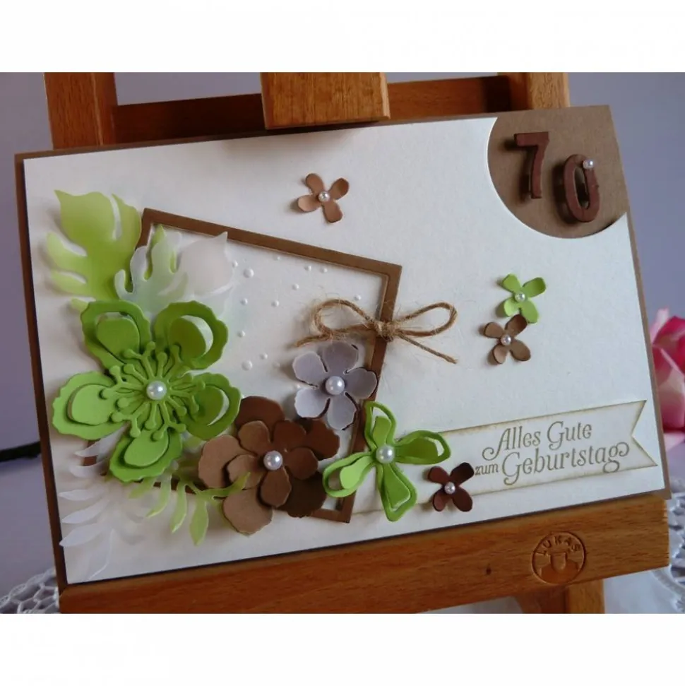 Geburtstagskarte / Glückwunschkarte mit zahlreichen Blüten und Jahreszahl