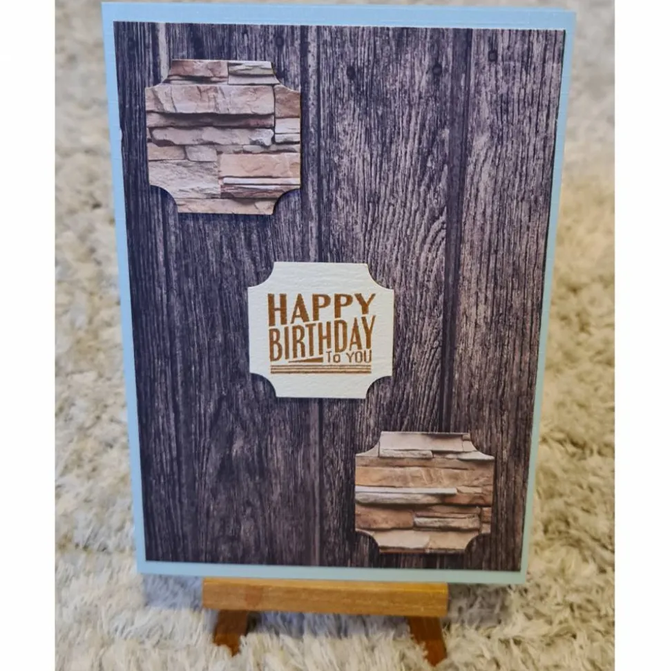 Geburtstagskarte " Happy Birthday to You " Holzoptik , Steinoptik