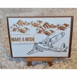 Geburtstagskarte " Make A Wish " Berge , Flugzeug , Braun