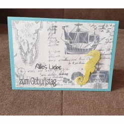 Geburtstagskarte " Maritim und Seepferdchen " Alles Gute zum Geburtstag