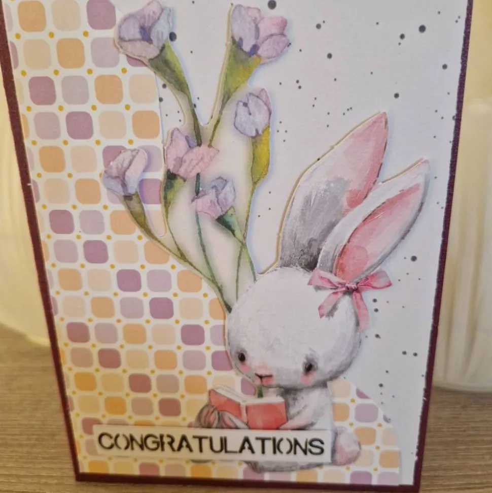 Geburtstagskarte / süßer Hase / Blumen / handgemacht / einzigartig / Geschenk / Bunt