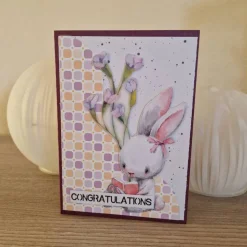 Geburtstagskarte / süßer Hase / Blumen / handgemacht / einzigartig / Geschenk / Bunt