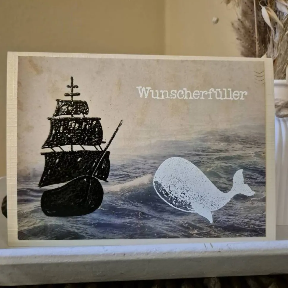 Geburtstagskarte / Wunscherfüller / Schiff Design / Wal Illustration / Geschenk / Geburtstagskarte