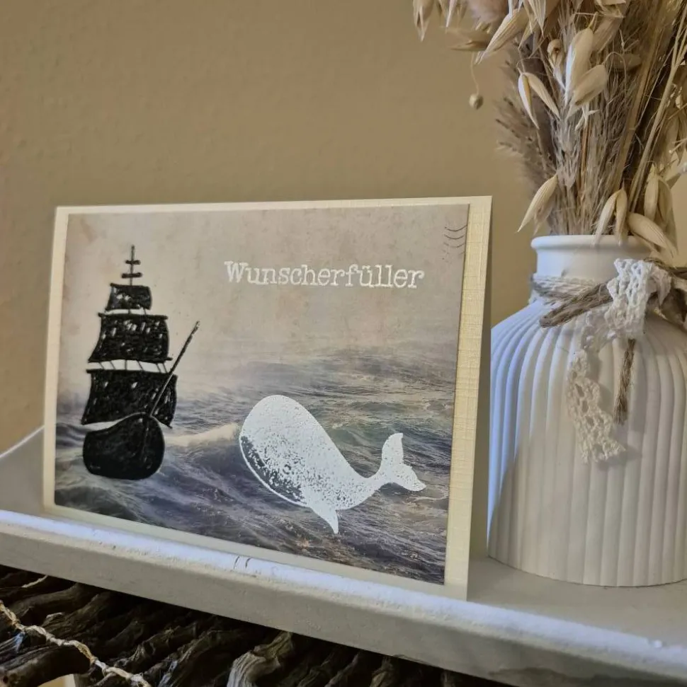 Geburtstagskarte / Wunscherfüller / Schiff Design / Wal Illustration / Geschenk / Geburtstagskarte