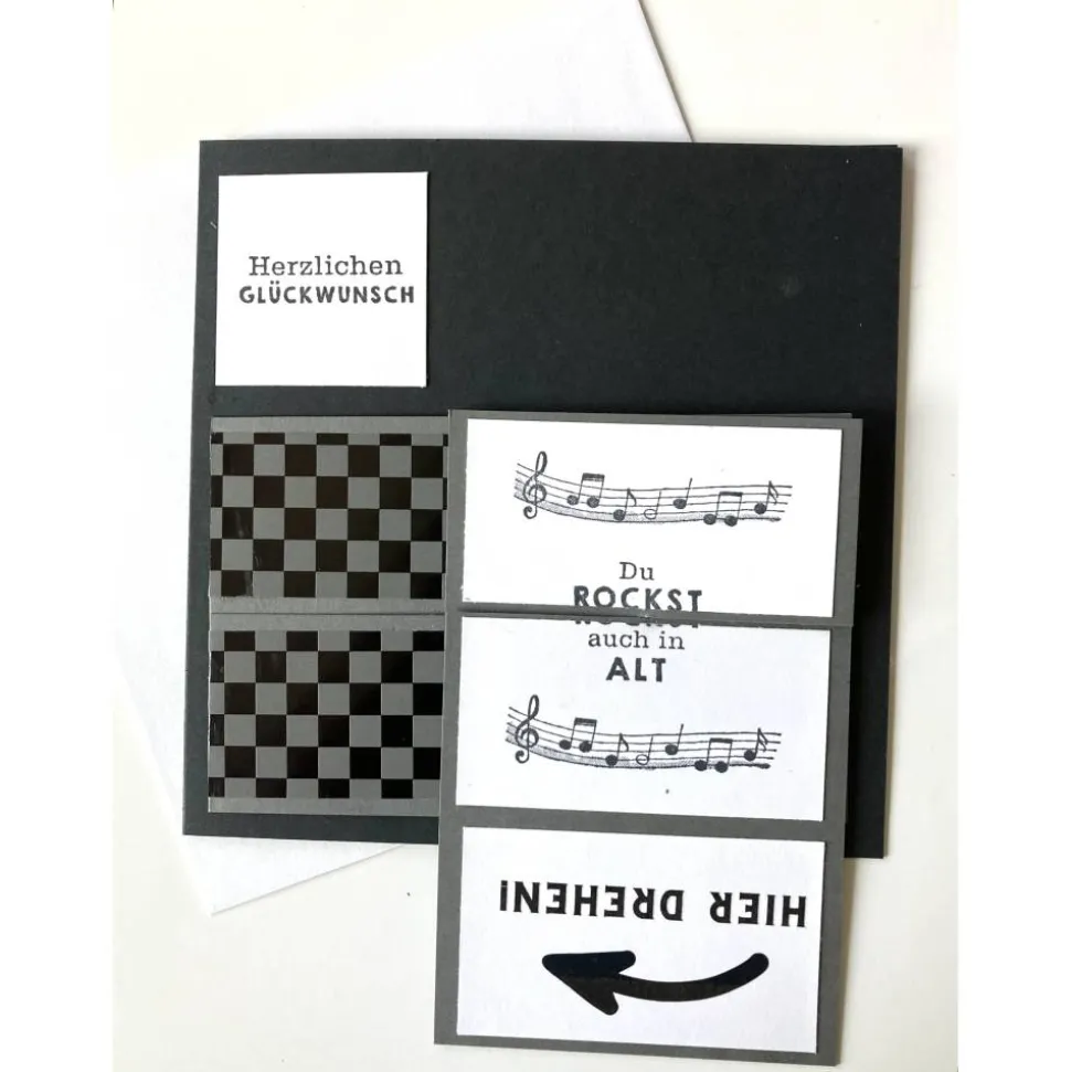 Geburtstagskarte 3D Drehkarte Wendekarte Handarbeit Musiker Schlagzeug Männer Vatertag
