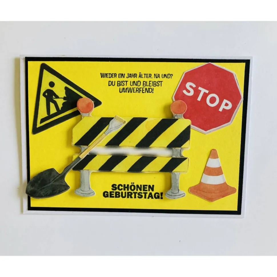 Geburtstagskarte  für Bauarbeiter, Straßenbauer  Handarbeit