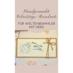 Geburtstagskarte für Reiseliebhaber – Geldgeschenk & Gutscheinverpackung mit Globus und Juteschleife