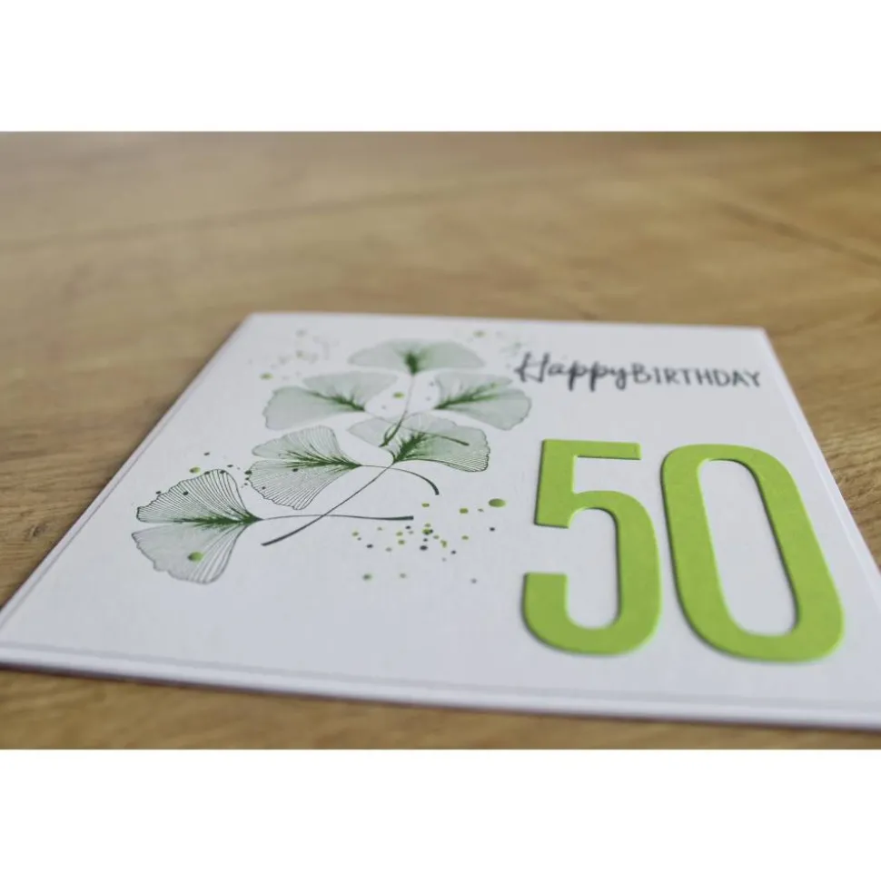 Geburtstagskarte für runde Geburtstage "Ginkgoblätter"