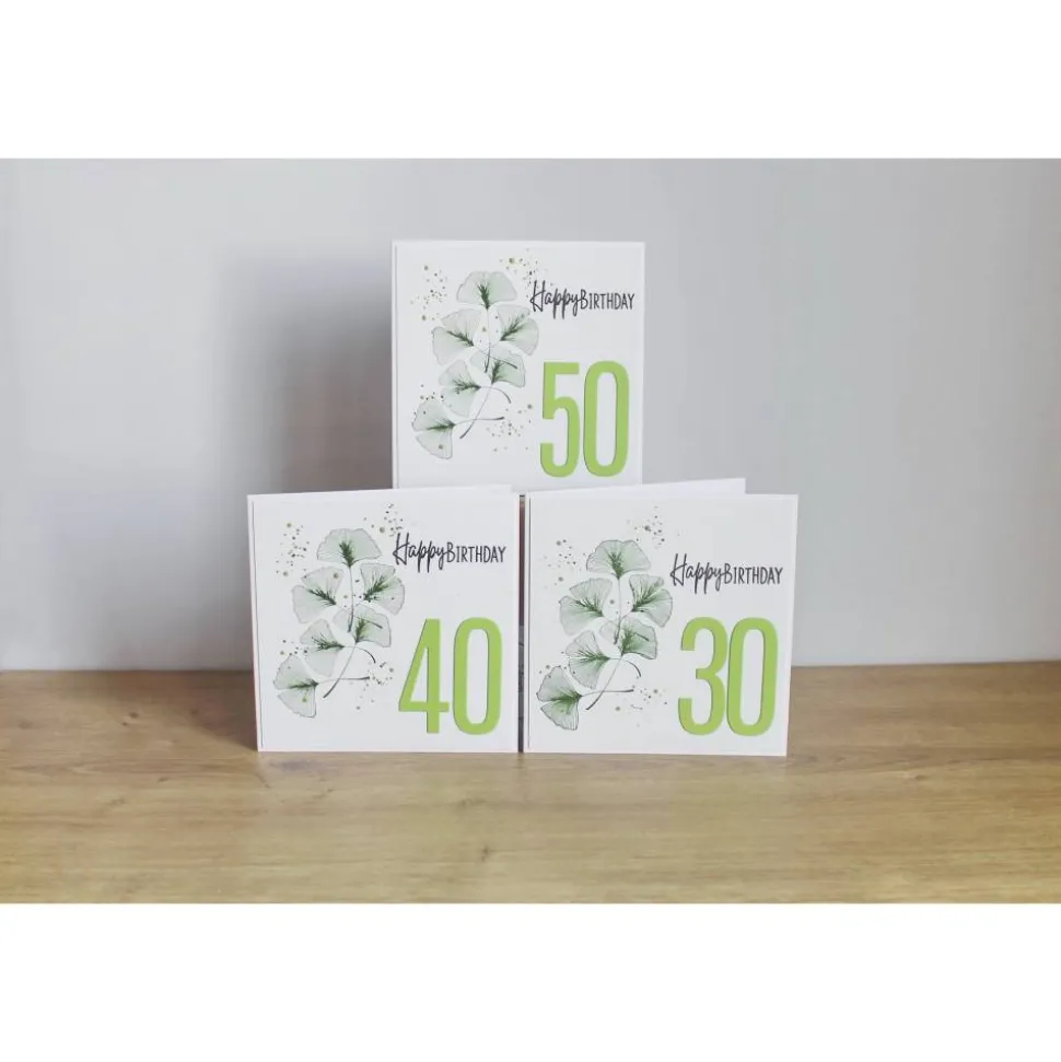 Geburtstagskarte für runde Geburtstage "Ginkgoblätter"